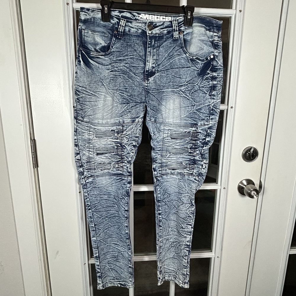 Mecca Since Day One Moto Jeans Acid Washed Distressed Size‎ 36x30